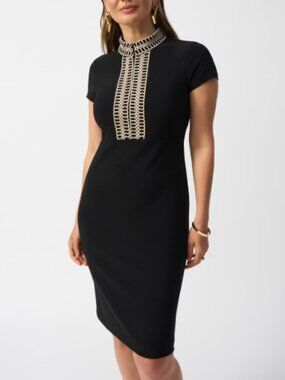 NWT! Joseph Ribkoff Embellished High-neck Sheath Dress Lace Size 6 Ret $285